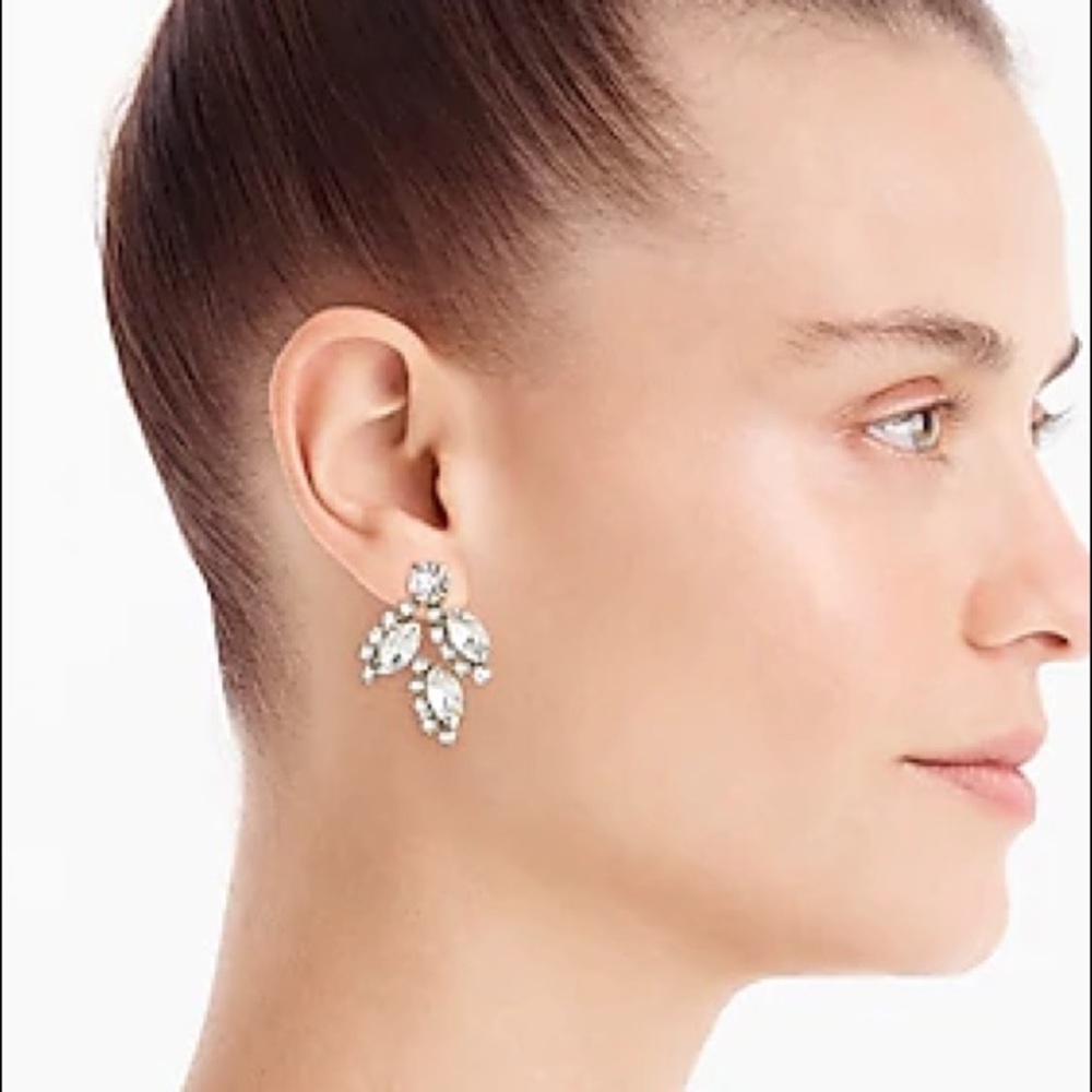 HP⭐️JCREW Crystal Leaf Stud Earrings NWT Crystal - Picture 2 of 9